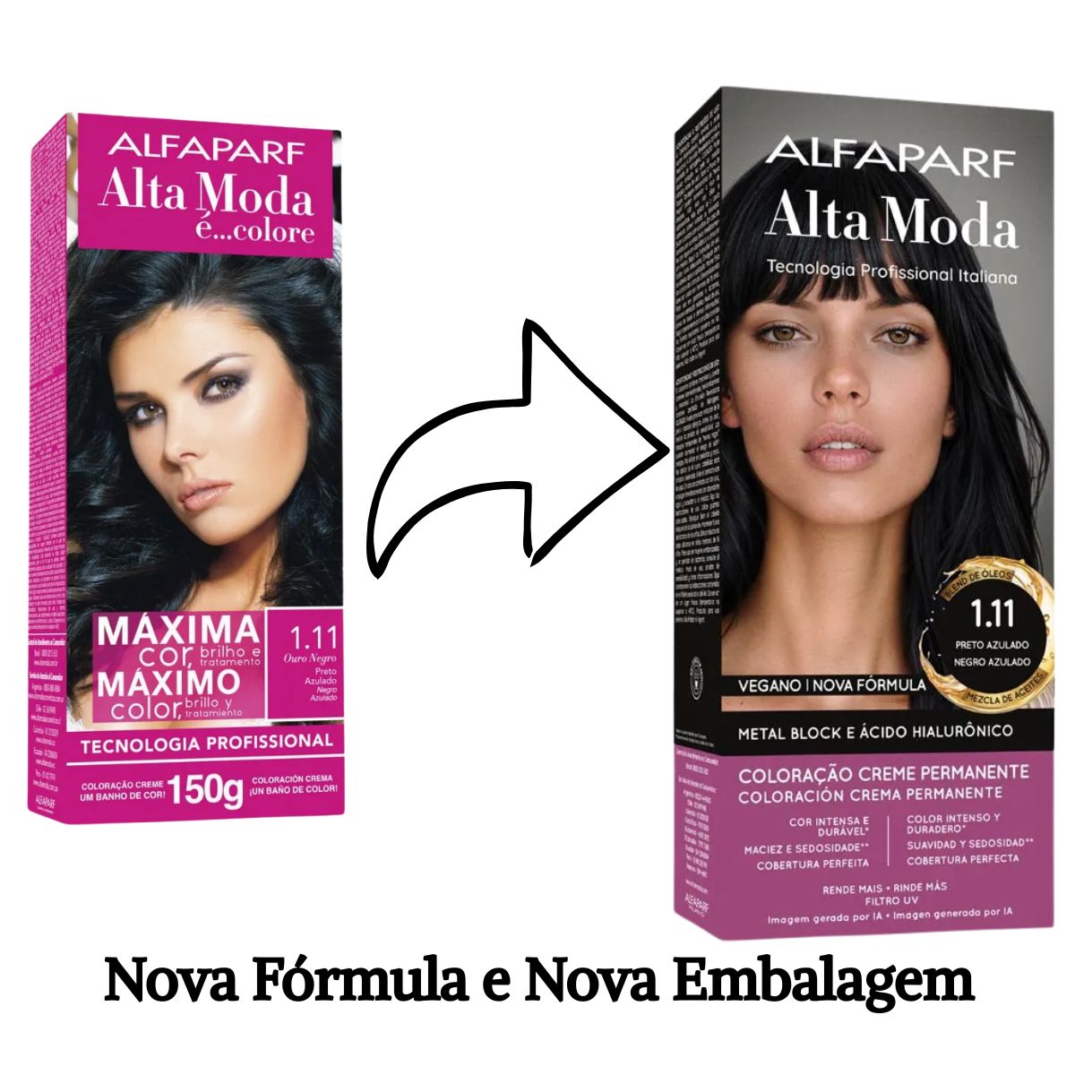 COLORAÇÃO ALFAPARF ALTA MODA 1.11 PRETO AZULADO OURO NEGRO 150G