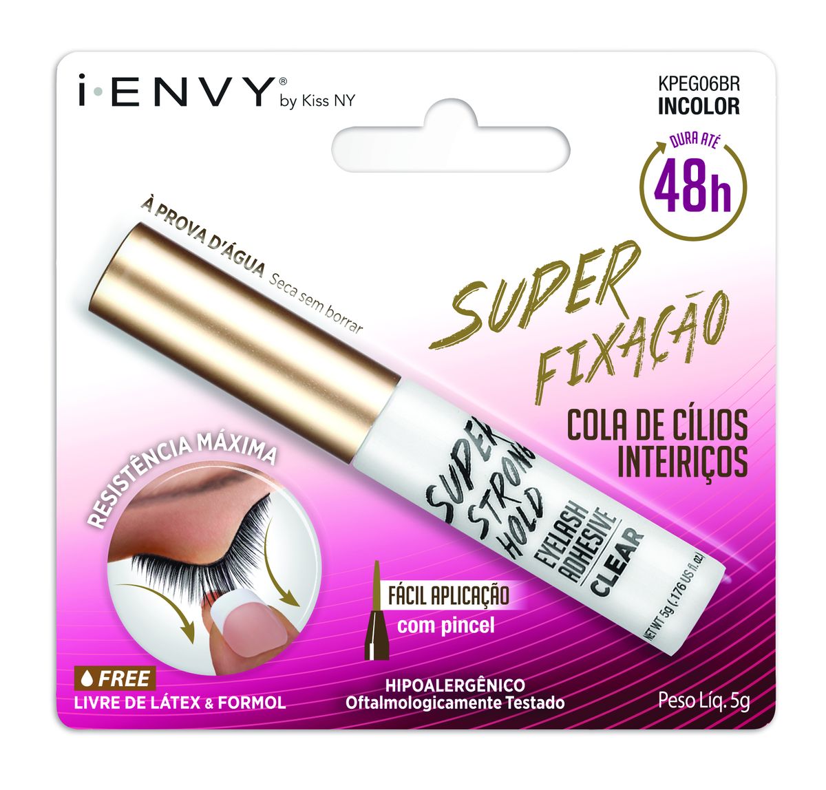 COLA DE CÍLIOS POSTIÇOS INTEIRIÇOS SUPER FIXAÇÃO INCOLOR 48H KISS 5G