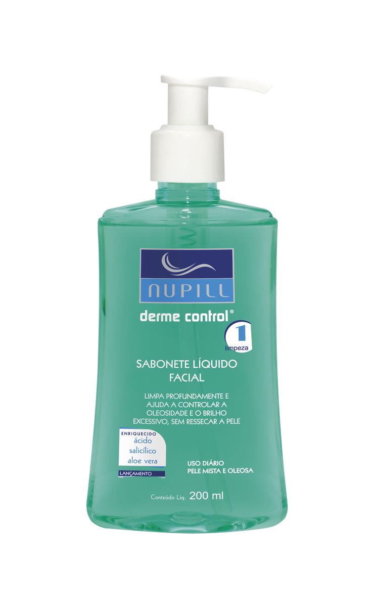 SABONETE LÍQUIDO FACIAL DERME CONTROL PELE MISTA E OLEOSA NUPILL 200ML