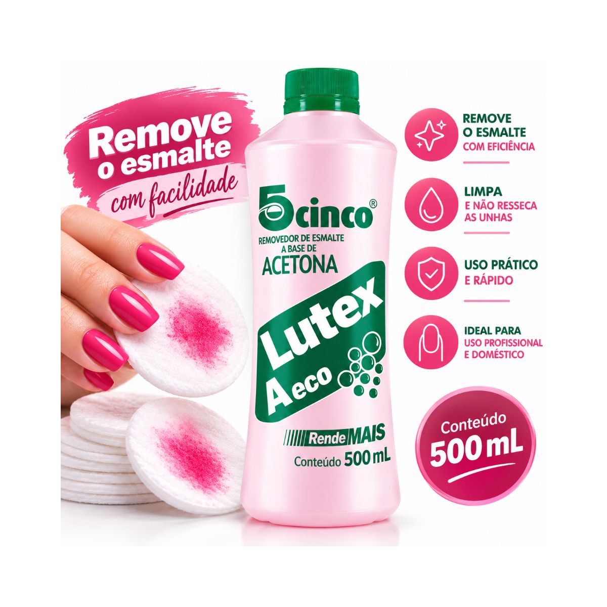 REMOVEDOR DE ESMALTE ACETONA LUTEX AP ECO CINCO 500ML
