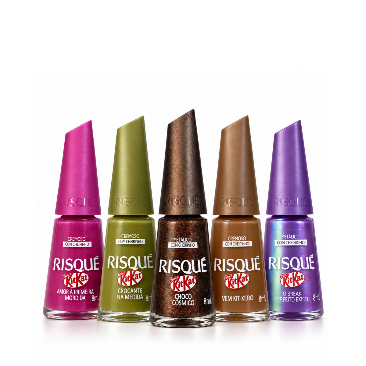 RISQUE & KITKAT KIT COM 6 ESMALTES 8ML CADA EDIÇÃO ESPECIAL CHOCOLATE